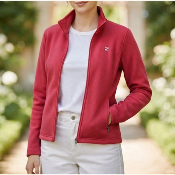 Izod Jackets & Blazers - Izod Red Zip Up Fleece Jacket with Pockets